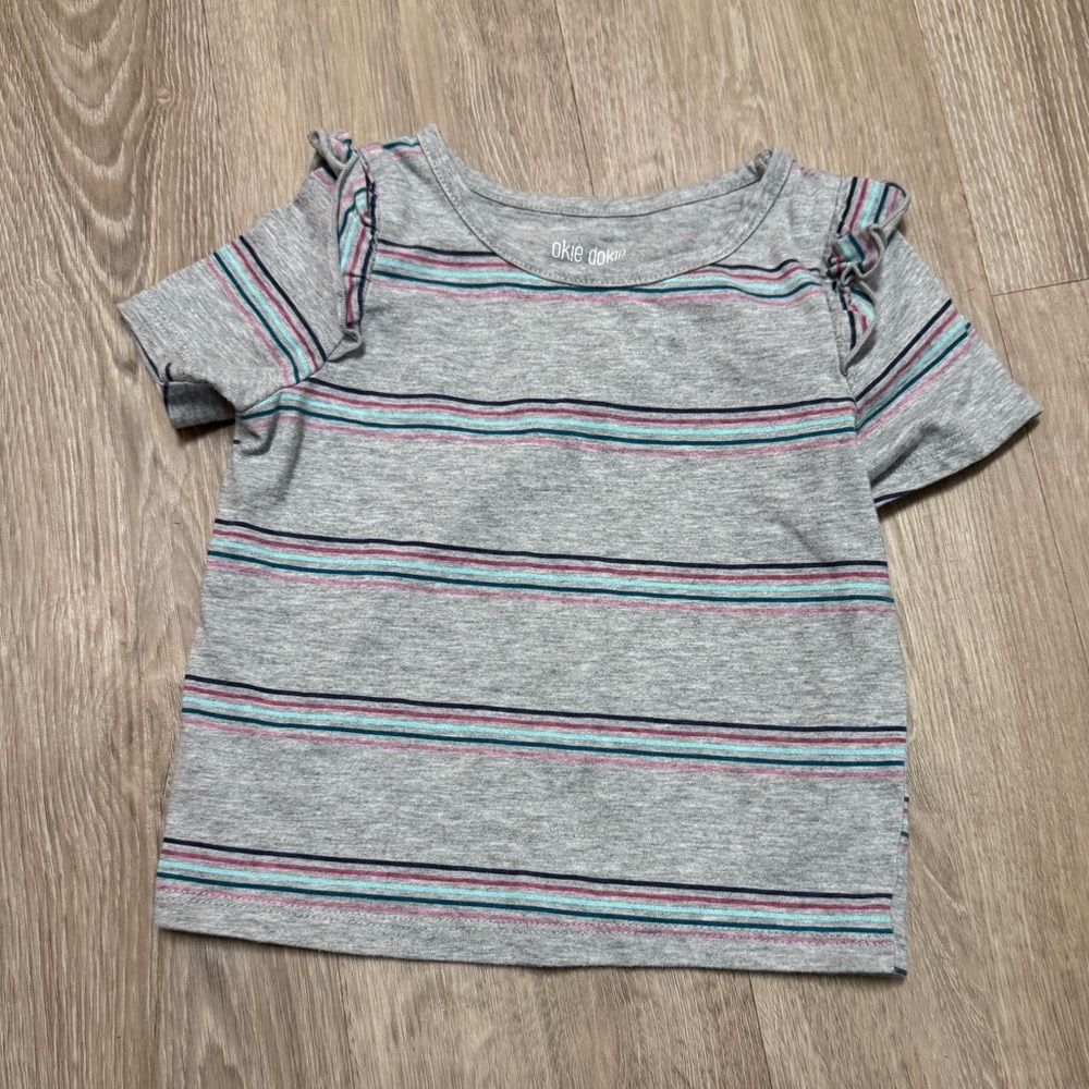 Okie Dokie Gray and Multicolor Striped Tee